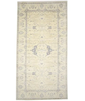 Muted Beige Floral Transitional 9X18 Oushak Oriental Rug