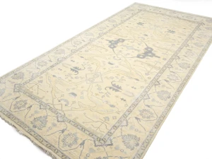 Muted Beige Floral Transitional 9X18 Oushak Oriental Rug