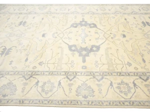 Muted Beige Floral Transitional 9X18 Oushak Oriental Rug