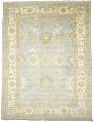 Muted Gray Floral 10X14 Oushak Chobi Oriental Rug