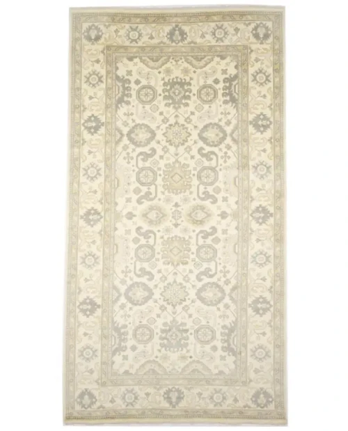 Muted Cream Floral Traditional 8x16 Oushak Oriental Rug