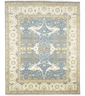 Muted Blue-gray Floral Transitional 12X15 Oushak Oriental Rug