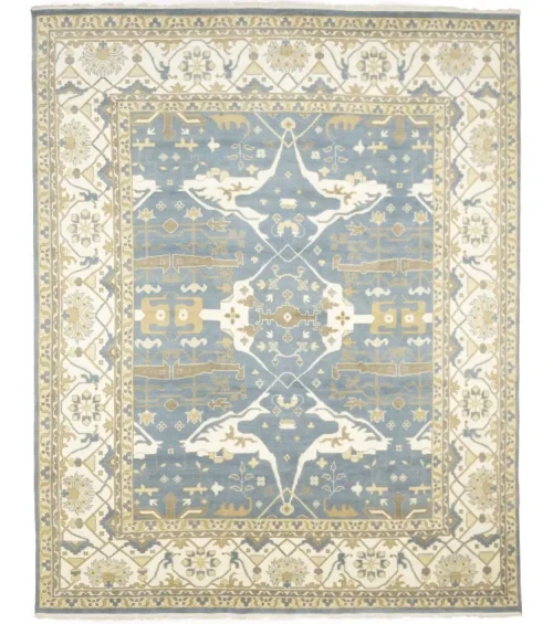 Muted Blue-gray Floral Traditional 12X15 Oushak Oriental Rug