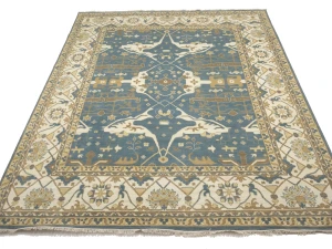 Muted Blue-gray Floral Transitional 12X15 Oushak Oriental Rug