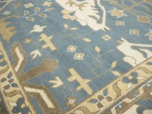 Muted Blue-gray Floral Transitional 12X15 Oushak Oriental Rug