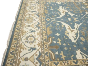Muted Blue-gray Floral Transitional 12X15 Oushak Oriental Rug