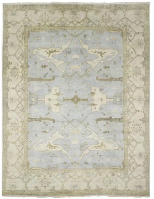 Muted Light Blue Floral Traditional 9X12 Oushak Oriental Rug