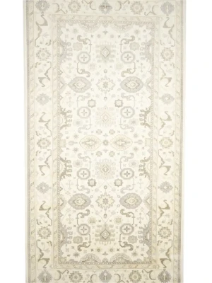 Muted Cream Floral Transitional 10X20 Oushak Oriental Rug