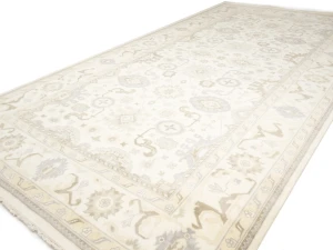 Muted Cream Floral Transitional 10X20 Oushak Oriental Rug