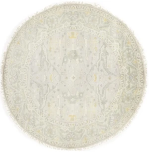 Muted Light Gray Floral Traditional 9X9 Oushak Oriental Round Rug