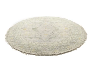 Muted Light Gray Floral Traditional 9X9 Oushak Oriental Round Rug