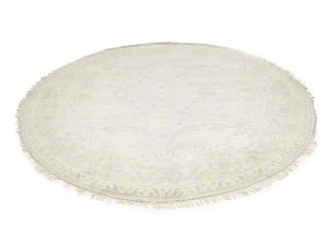 Muted Light Gray Floral Traditional 9X9 Oushak Oriental Round Rug