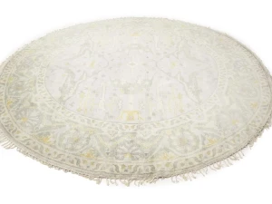Muted Light Gray Floral Traditional 9X9 Oushak Oriental Round Rug