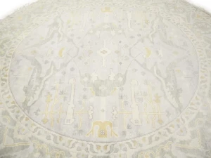 Muted Light Gray Floral Traditional 9X9 Oushak Oriental Round Rug