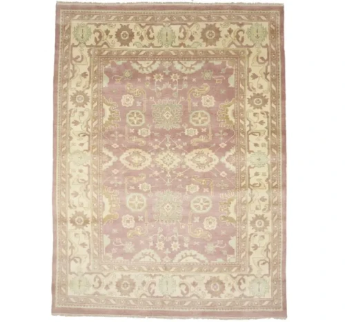 Muted Pink Floral 9X12 Oushak Chobi Oriental Rug