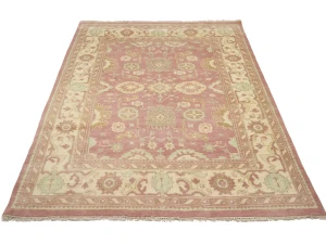 Muted Pink Floral 9X12 Oushak Chobi Oriental Rug