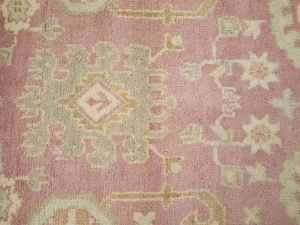 Muted Pink Floral 9X12 Oushak Chobi Oriental Rug