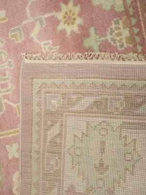 Muted Pink Floral 9X12 Oushak Chobi Oriental Rug