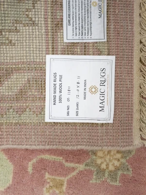 Muted Pink Floral 9X12 Oushak Chobi Oriental Rug