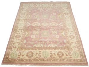 Muted Pink Floral 9X12 Oushak Chobi Oriental Rug