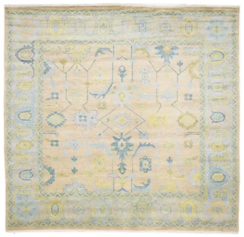 Peach Floral Colorfast 12X12 Oushak Chobi Oriental Square Rug