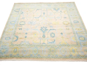 Peach Floral Colorfast 12X12 Oushak Chobi Oriental Square Rug