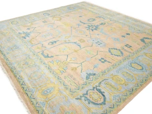 Peach Floral Colorfast 12X12 Oushak Chobi Oriental Square Rug