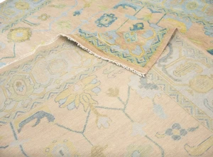 Peach Floral Colorfast 12X12 Oushak Chobi Oriental Square Rug
