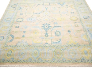 Peach Floral Colorfast 12X12 Oushak Chobi Oriental Square Rug