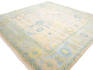 Peach Floral Colorfast 12X12 Oushak Chobi Oriental Square Rug