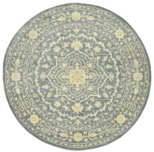 Muted Gray Floral 8X8 Transitional Oriental Round Rug