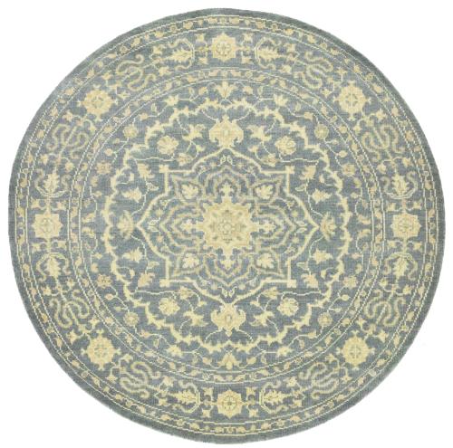 Muted Gray Floral 8X8 Transitional Oriental Round Rug