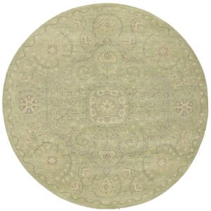 Muted Light Green Floral 6X6 Transitional Oriental Round Rug