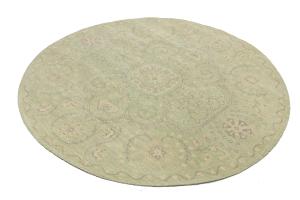 Muted Light Green Floral 6X6 Transitional Oriental Round Rug