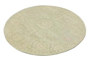 Muted Light Green Floral 6X6 Transitional Oriental Round Rug