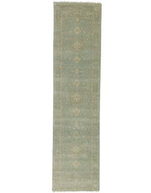 Muted Teal Floral Transitional 3X10 Oriental Runner Rug