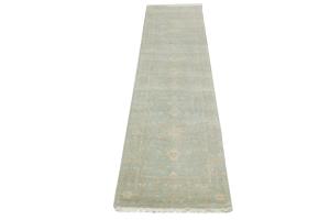 Muted Teal Floral Transitional 3X10 Oriental Runner Rug