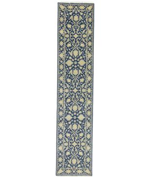 Muted Blue Floral Transitional 3X12 Oriental Runner Rug