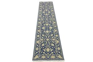 Muted Blue Floral Transitional 3X12 Oriental Runner Rug