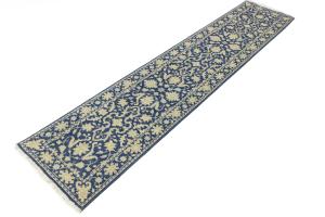 Muted Blue Floral Transitional 3X12 Oriental Runner Rug