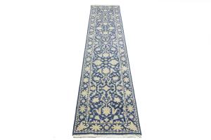 Muted Blue Floral Transitional 3X12 Oriental Runner Rug