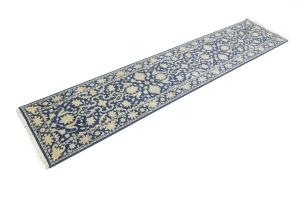 Muted Blue Floral Transitional 3X12 Oriental Runner Rug