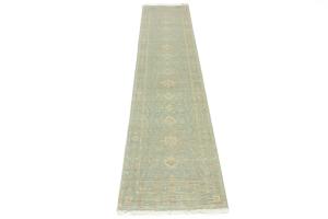 Muted Aqua Blue Floral Transitional 3X12 Oriental Runner Rug