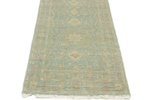 Muted Aqua Blue Floral Transitional 3X12 Oriental Runner Rug