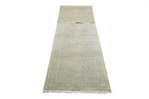 Muted Aqua Blue Floral Transitional 3X12 Oriental Runner Rug