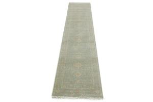 Muted Aqua Blue Floral Transitional 3X12 Oriental Runner Rug
