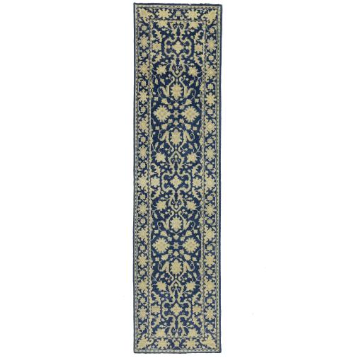 Muted Blue Floral Transitional 3X10 Oriental Runner Rug
