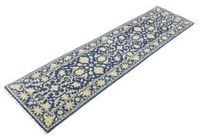 Muted Blue Floral Transitional 3X10 Oriental Runner Rug