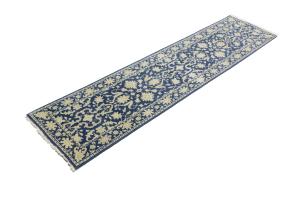 Muted Blue Floral Transitional 3X10 Oriental Runner Rug