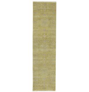 Muted Golden Yellow Floral 3X10 Transitional Oriental Runner Rug